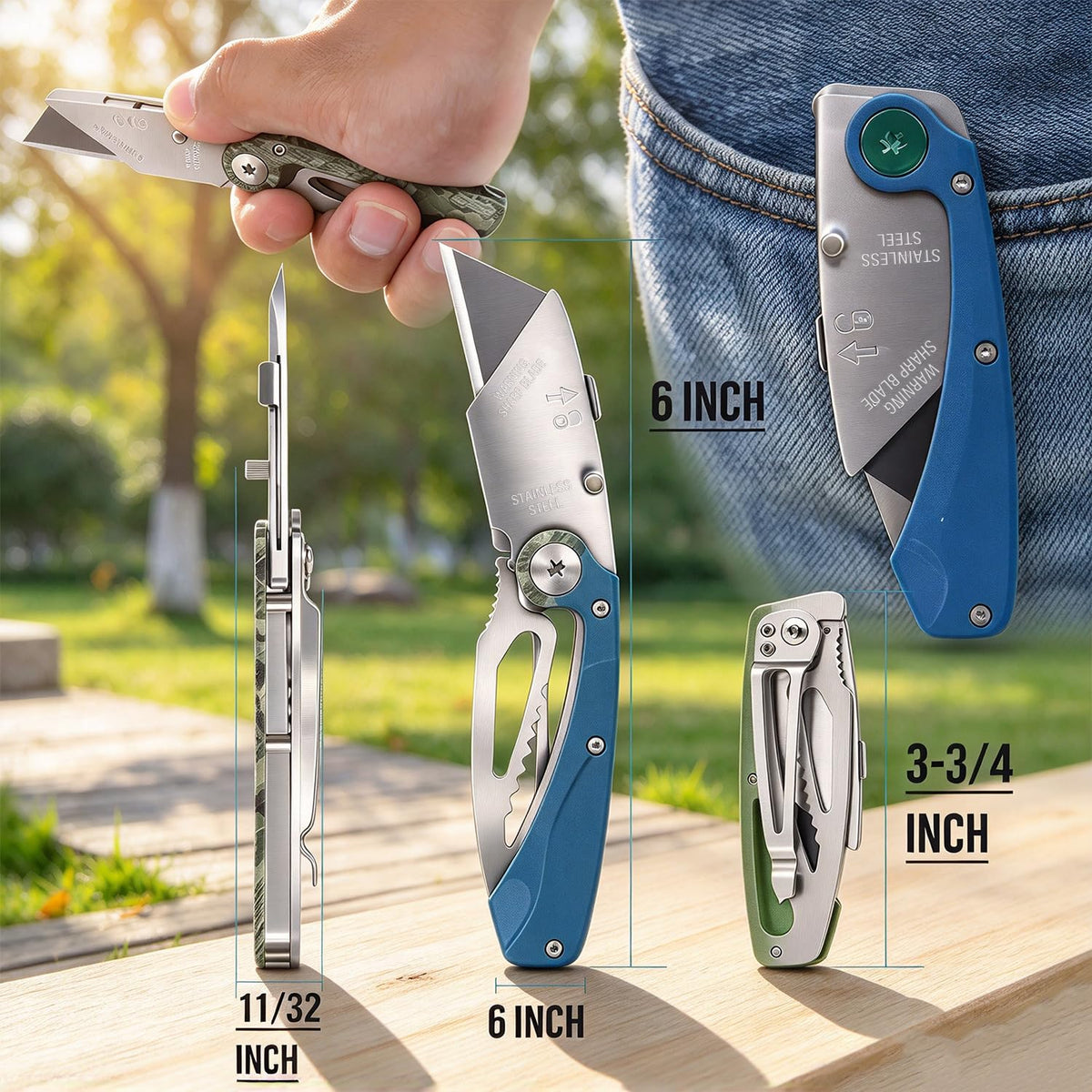 Lichamp 6-Pack Folding Utility Knife Set for Home, Work, Outdoor