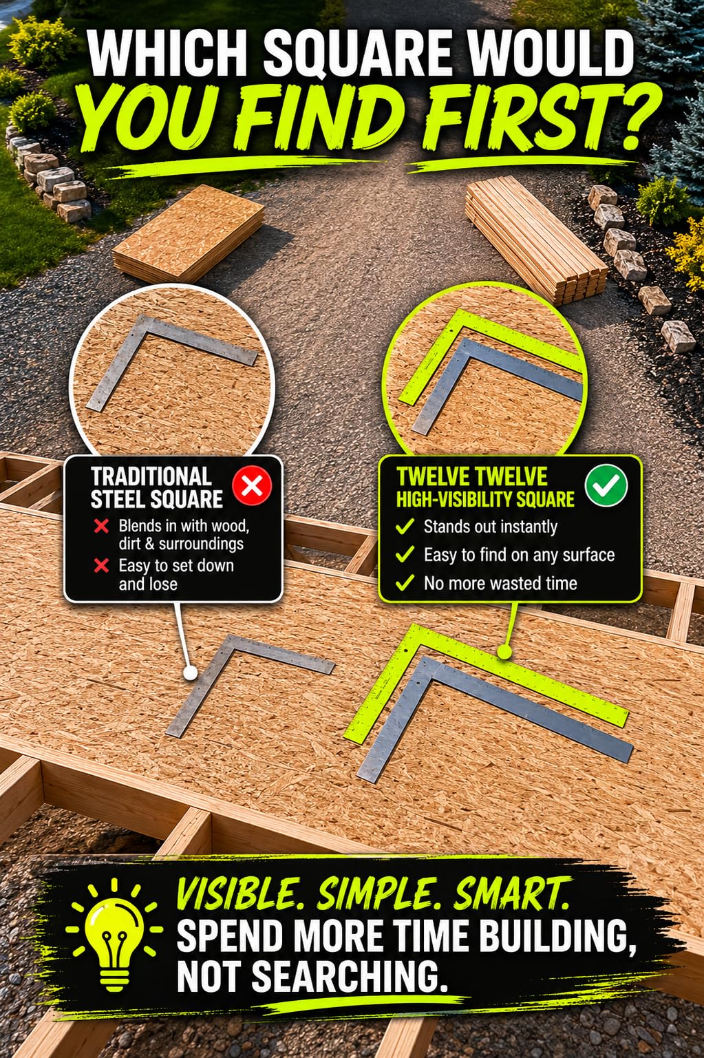 24x16Carpenter Square – High Visibility Framing Square, Durable 3/32” Steel, Easy-to-Read Markings – Twelve Twelve Tools.