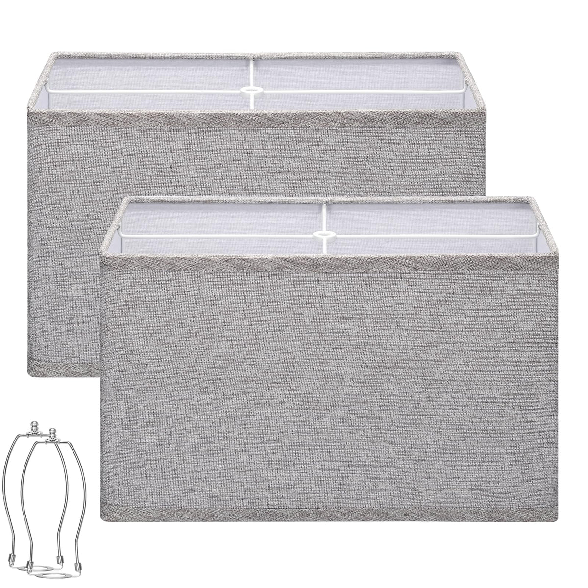 Rectangular Lamp Shades Set of 2, 16"L x 8"W x 10"H Large Rectangle Lampshades for Table Lamps Floor Lamps, Natural Linen Lamp Shade Replacement, Spider, Harp Holders Included, Easy Assembly