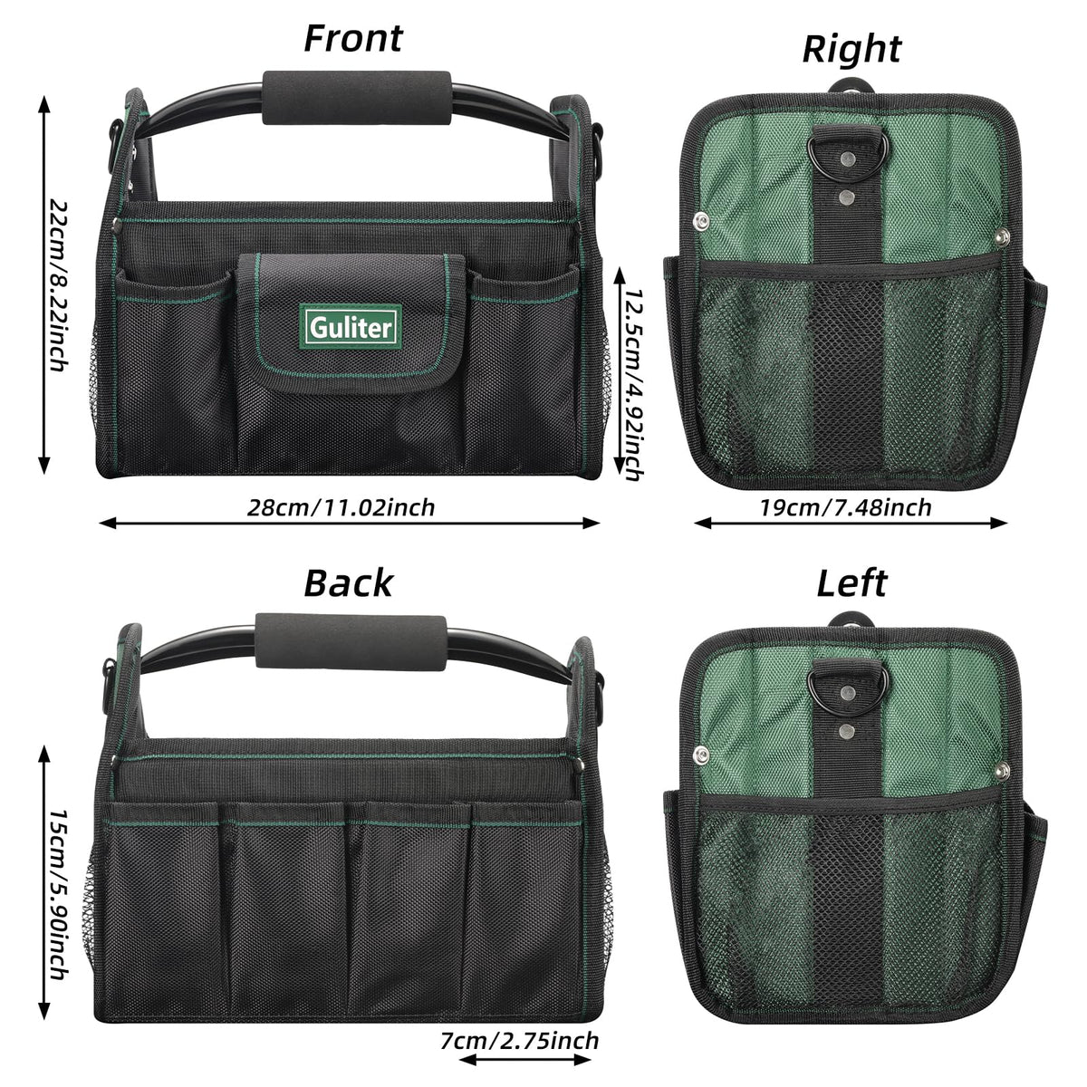 Guliter 11 Inch Small Tool Bag,Open Top Tool Tote,Electrician Tool Bag
