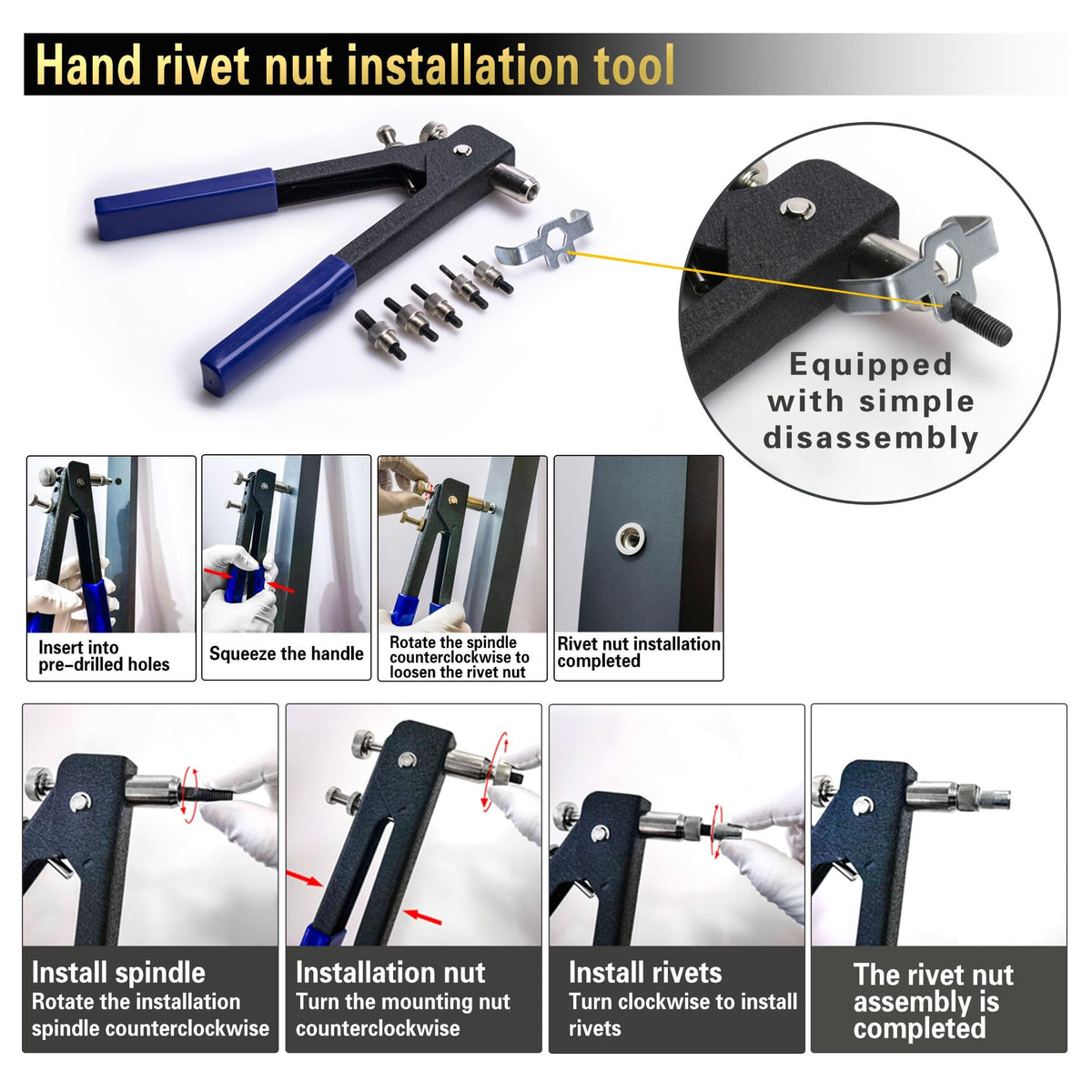 ASKWAY Pressure Rivet Nut Tool Kit, 430Pcs Metric Rivet Nut Combination