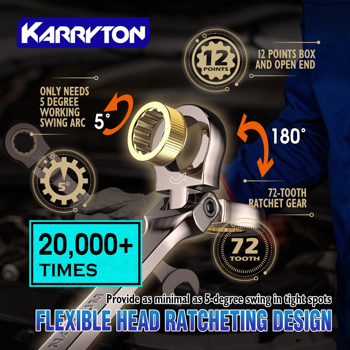 KARRYTON 26-Piece Flex head Ratchet Wrenches Set (Metric & SAE)