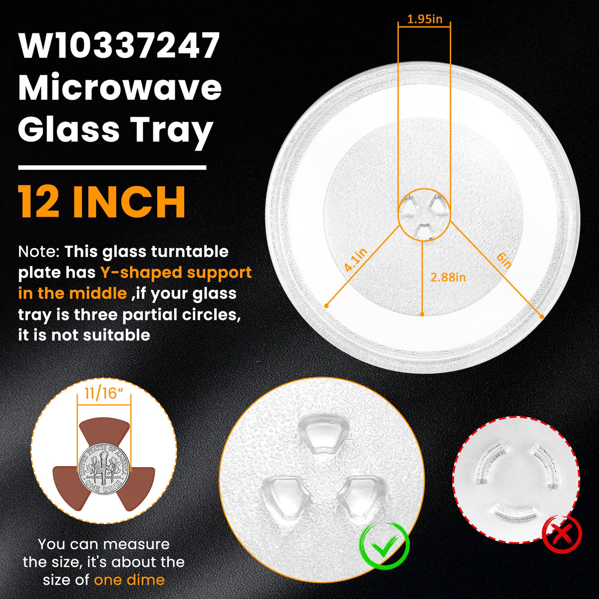 12 inch Microwave Glass Plate Replacement for Whirl-pool Microwave Glass Turntable Plate W10337247 WPW10337247 W11367904 W11335034 W11291538 W11443145 and other 1.5 & 1.7 Cubic Foot by Fetechmate