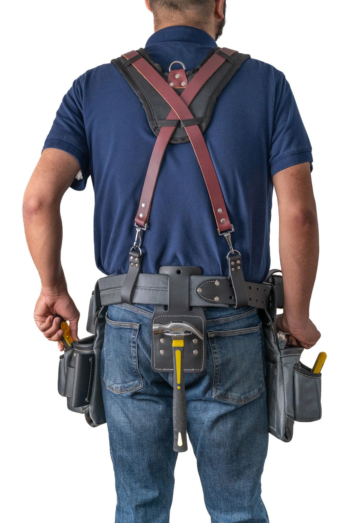 LAUTUS Leather Padded Tool Belt Suspenders w/Chest Strap| Pencil Sleeve| Comfortable & Heavy Duty, Fully Adjustable, Construction Grade |