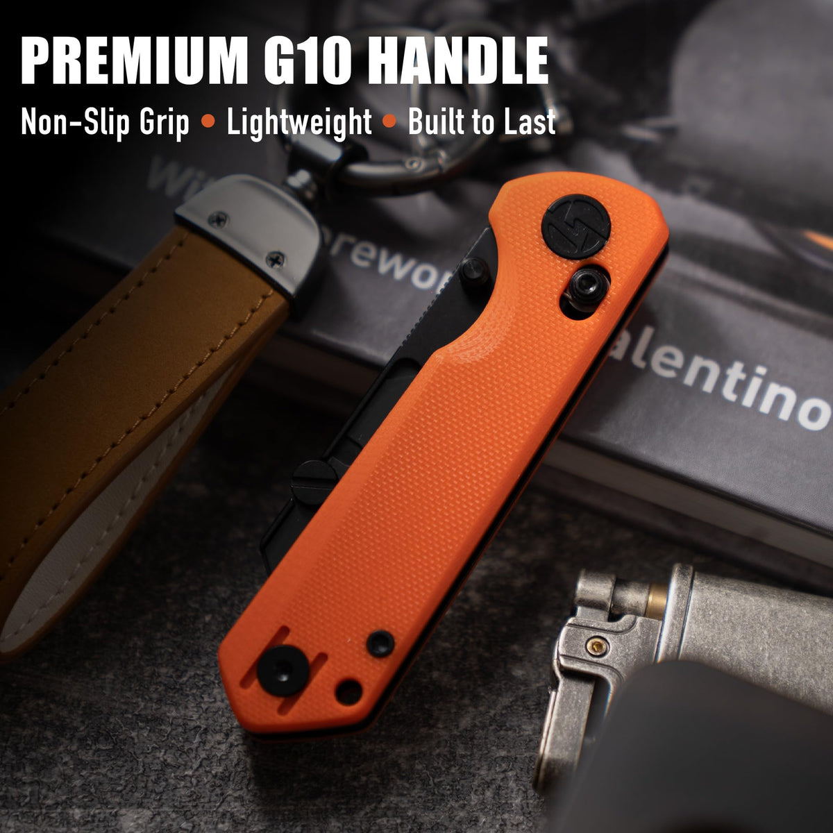 OLITANS G076 Folding Utility Knife, Crossbar Lock, G10 Handle, Orange