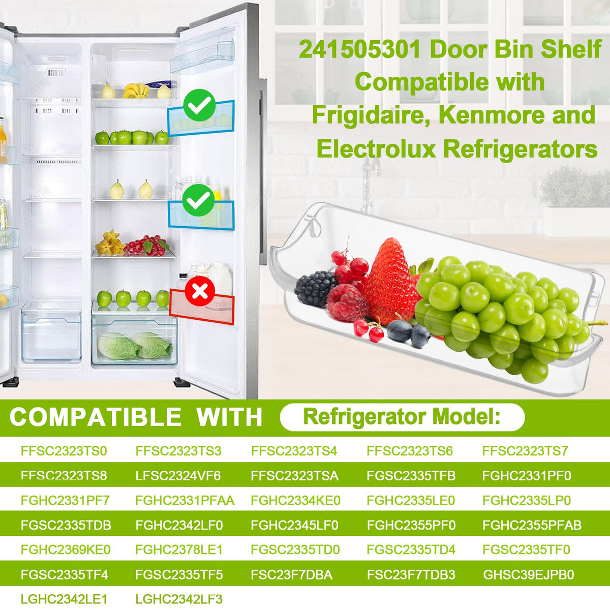 UPGRADED 241505301 Refrigerator Door Shelf Bin Com