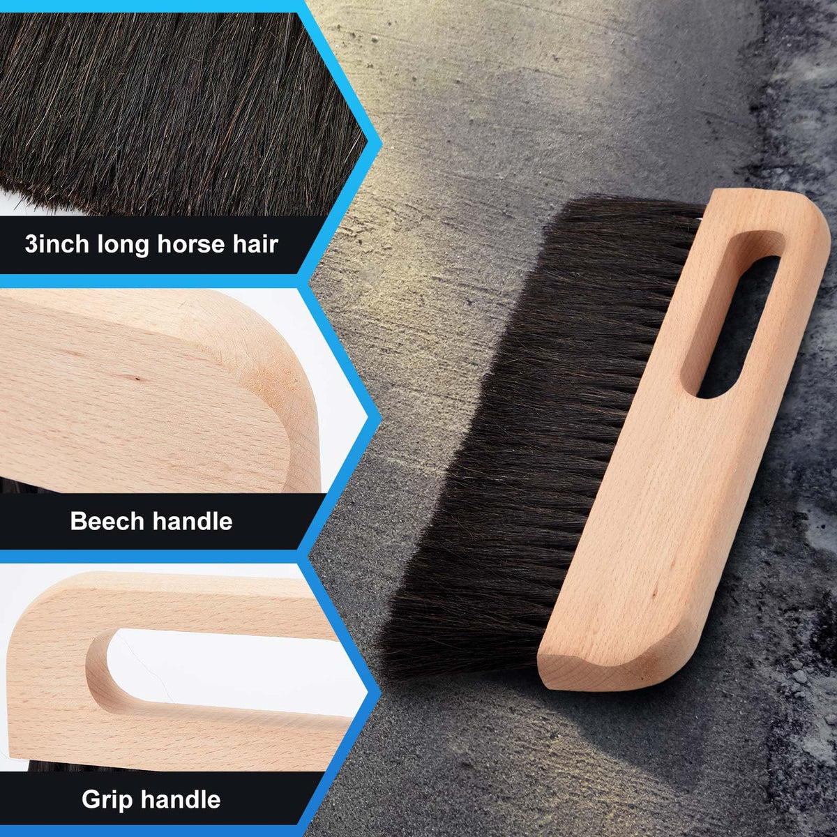 Singhoow 2 Pcs Concrete Brush Horsehair Bristles 12 Inch Length Masonry Brush Wood Backed Concrete Broom for Masonry and Mortar Work Black Horsehair Fibers