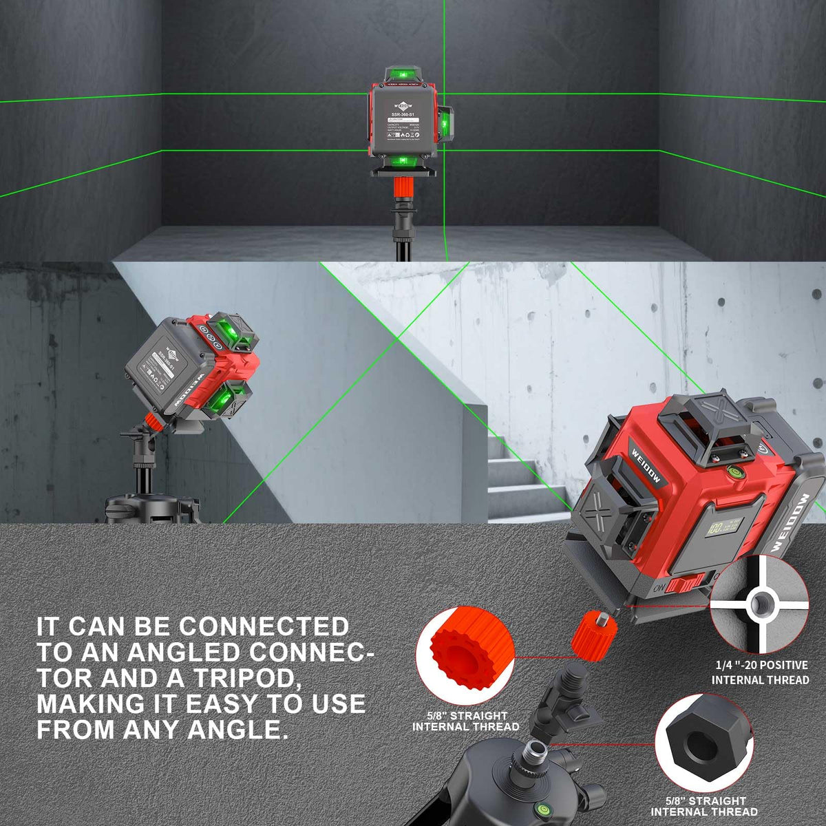 WEIDDW Laser Level 360° Green Cross Line Self Leveling Laser Measuring Tool