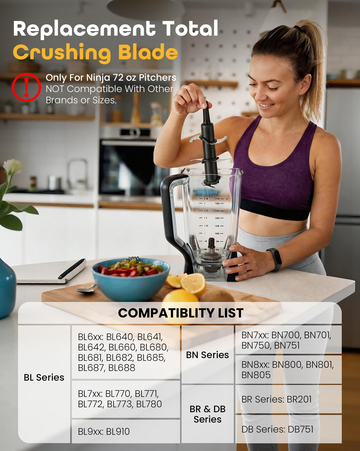 Blender Blade Replacement for Ninja 72 oz Pitcher, Replacement Parts for Nutri Ninja 1100W 1200W 1500W BL610 CT610 BL640 BL642 BL680 BL770 BL910 BN701 BN751 BN801