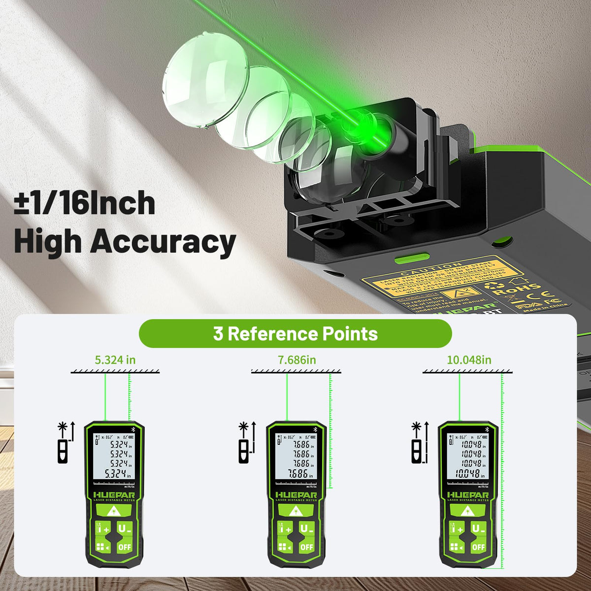 Huepar Bluetooth Green Laser Measuring Tool 200FT, S60-G-BT