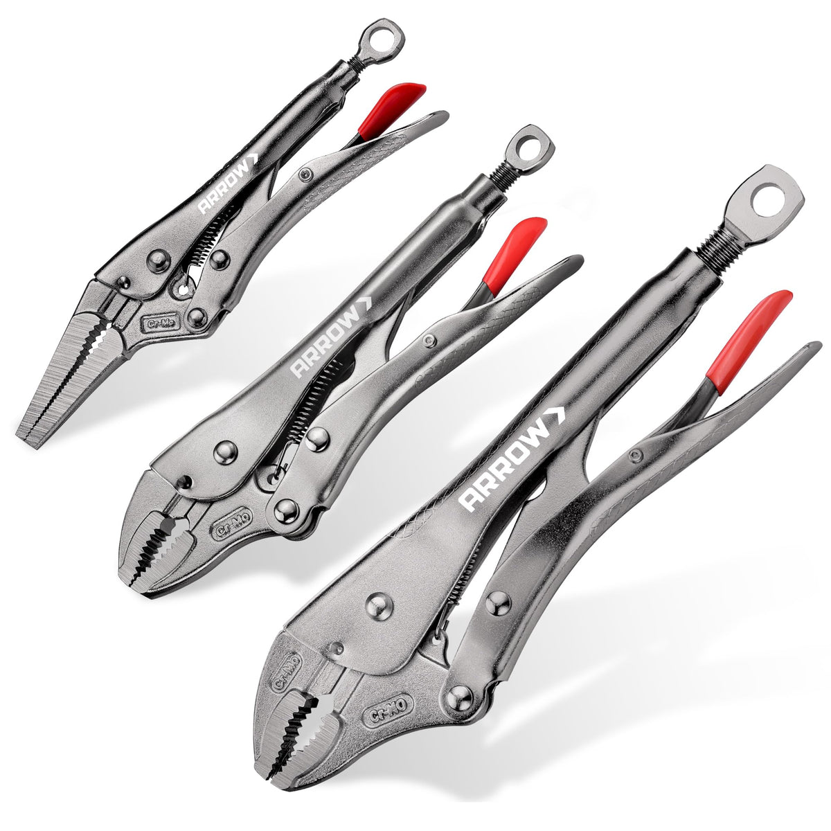 ARROW 3PCS Locking Pliers Set with Long Nose and Curved Jaw