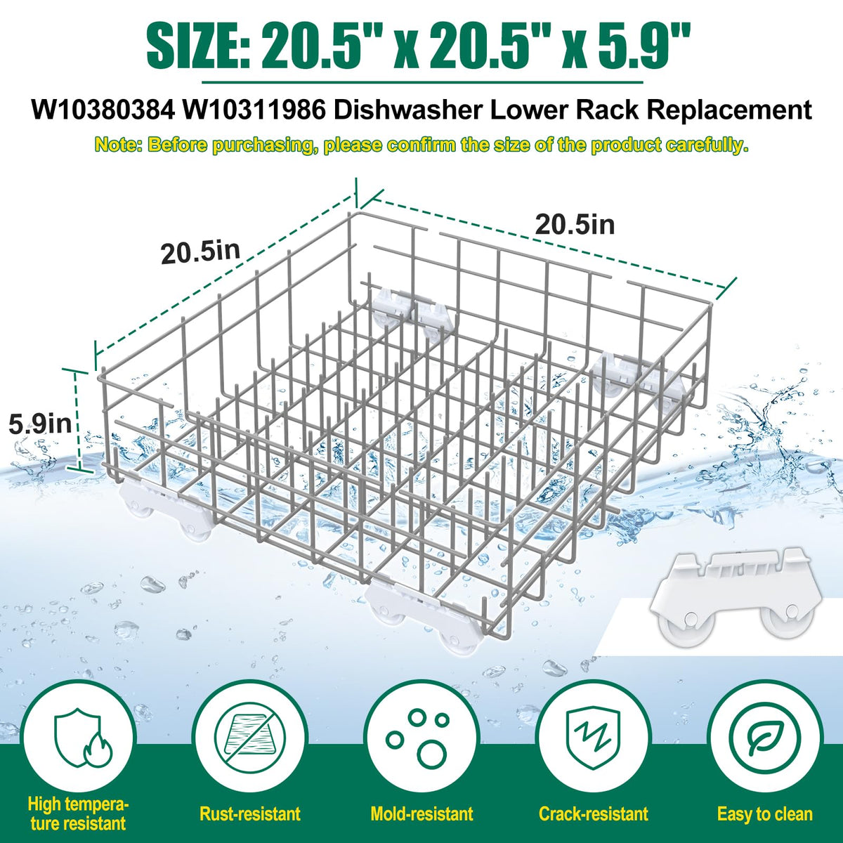 Upgraded W10380384 W10311986 Dishwasher Lower Rack Replacement Compatible with Whirlpool Dishwasher Bottom Rack 300563, DU911PCDQO with WP3376961 Wheels