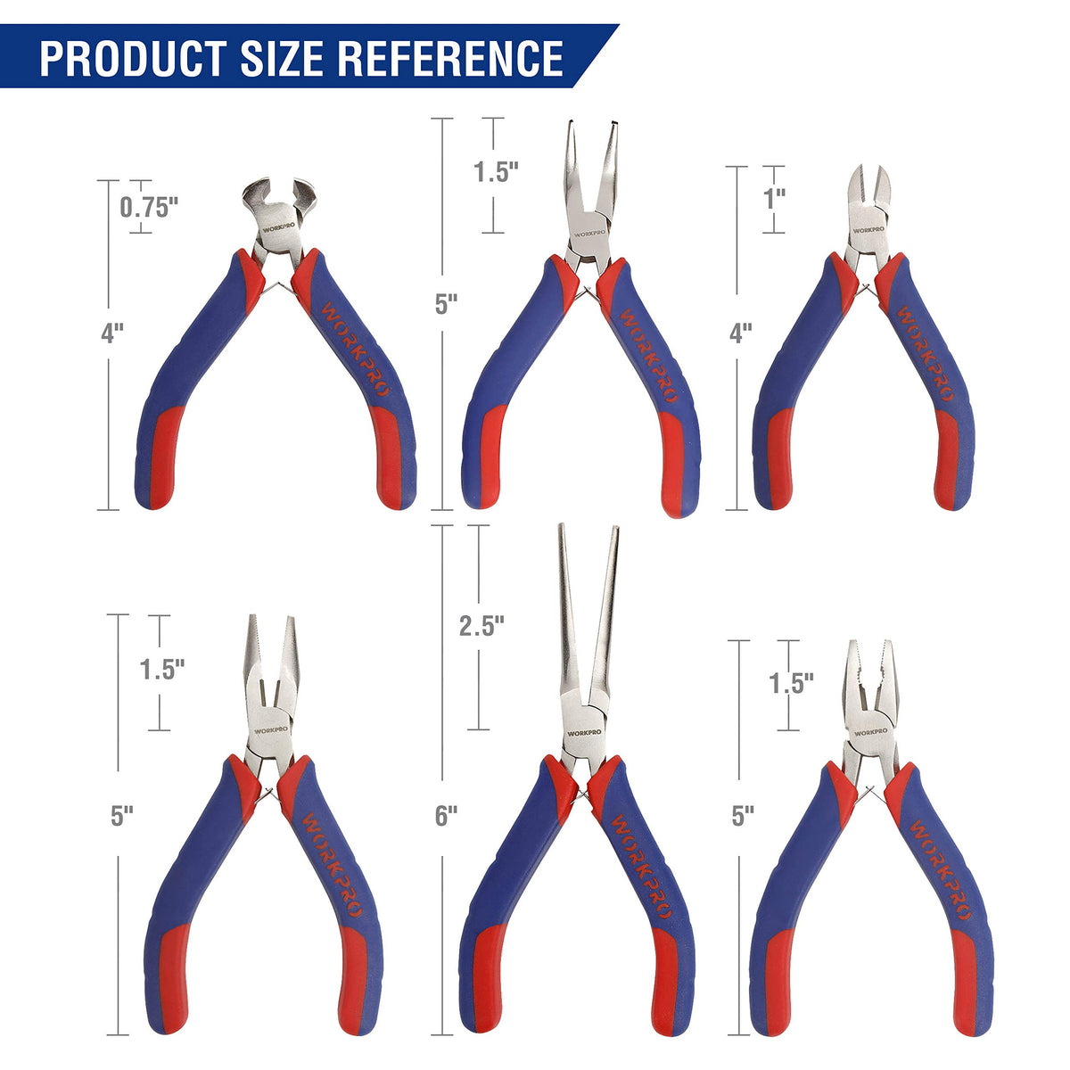 WORKPRO 6-piece Mini Pliers Set with Pouch, Small Pliers Tool Kit