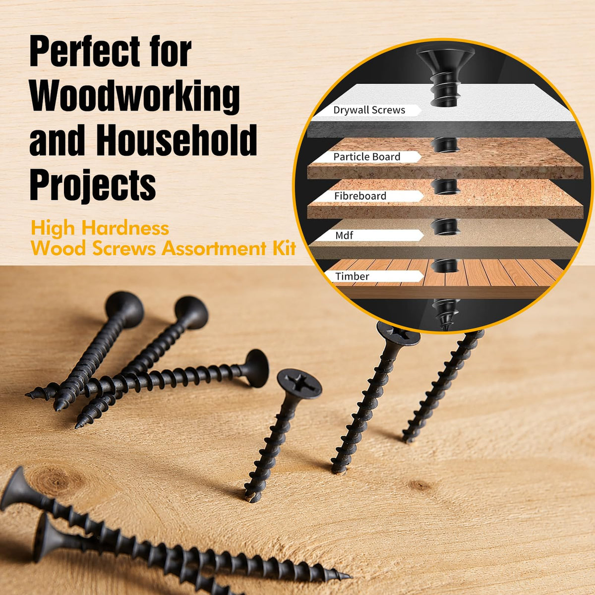 2050PCS Wood Screws Assortment Kit, #4#6#8#10 Flat Head Phillips Wood Screws, 25 Sizes, Assorted Wood Screws for Woodworking, Furniture, Cabinets, DIY & Home Repair