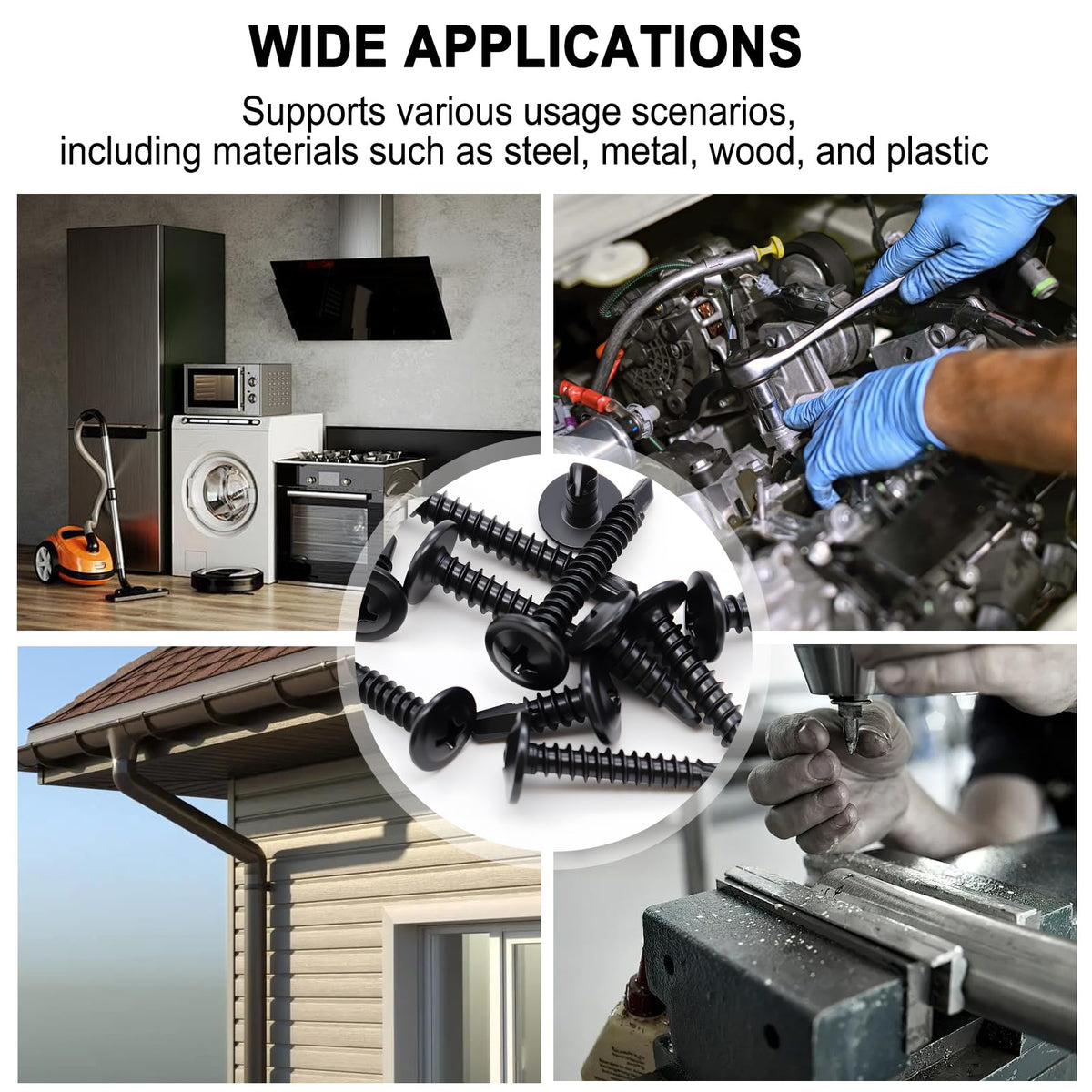 Taiss 1220PCS Self Tapping Screws for Metal,#8#10,410 Stainless Steel Self Drilling Screws (Length 1/2'' to 1-1/2''),Black Truss Head Sheet Metal Screw Assortment Kit with Rubber Washer