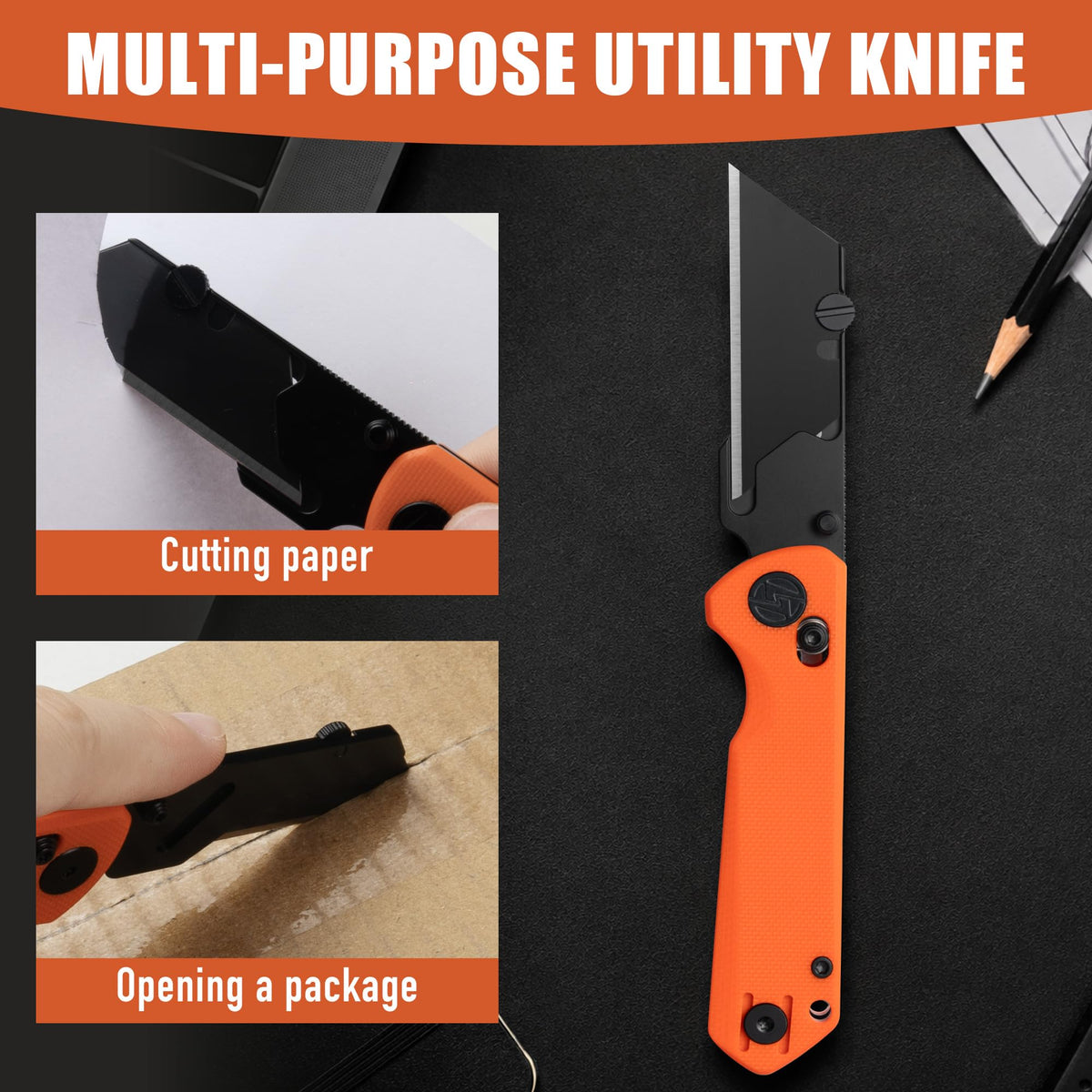 OLITANS G076 Folding Utility Knife, Crossbar Lock, G10 Handle, Orange