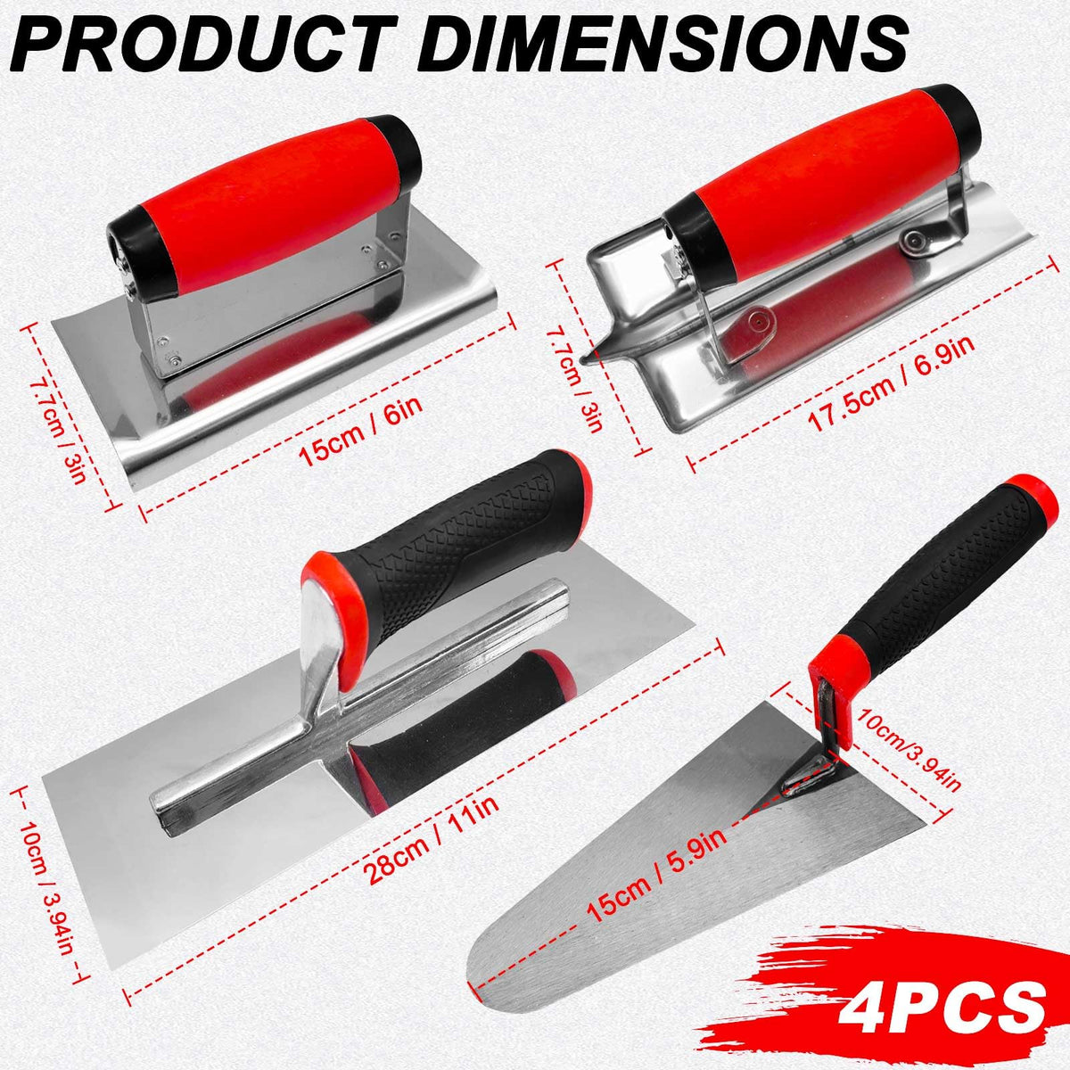 Hubaow 4 PCS Concrete Tool Set, Finishing & Gauging Trowel, Edger Groover