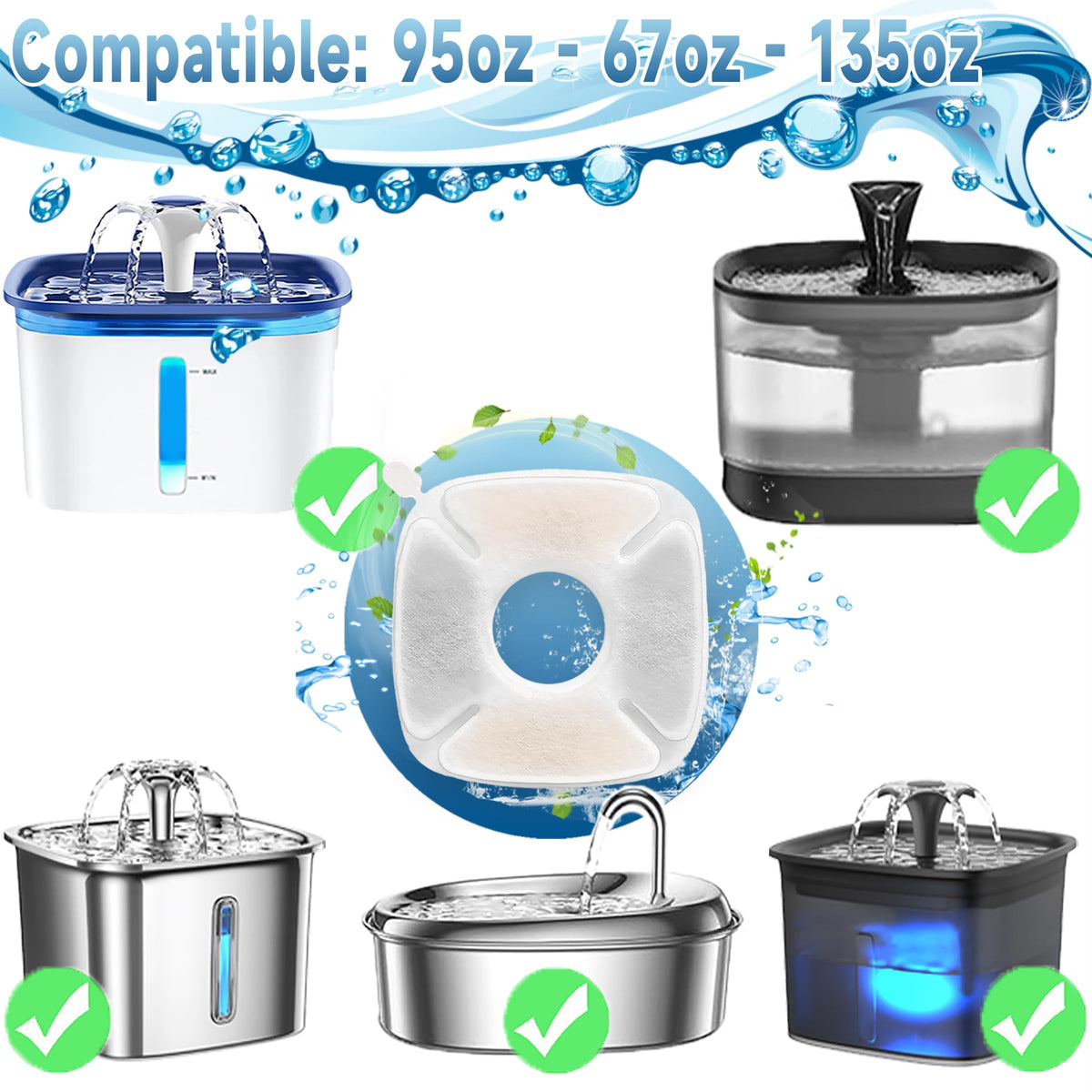 34 Pcs Cat Water Fountain Filters Replacement Compatible with VEKEN 95oz/2.8L Cat Water Fountain Filters Automatic Dog Water Fountain Filters Pet Fountain