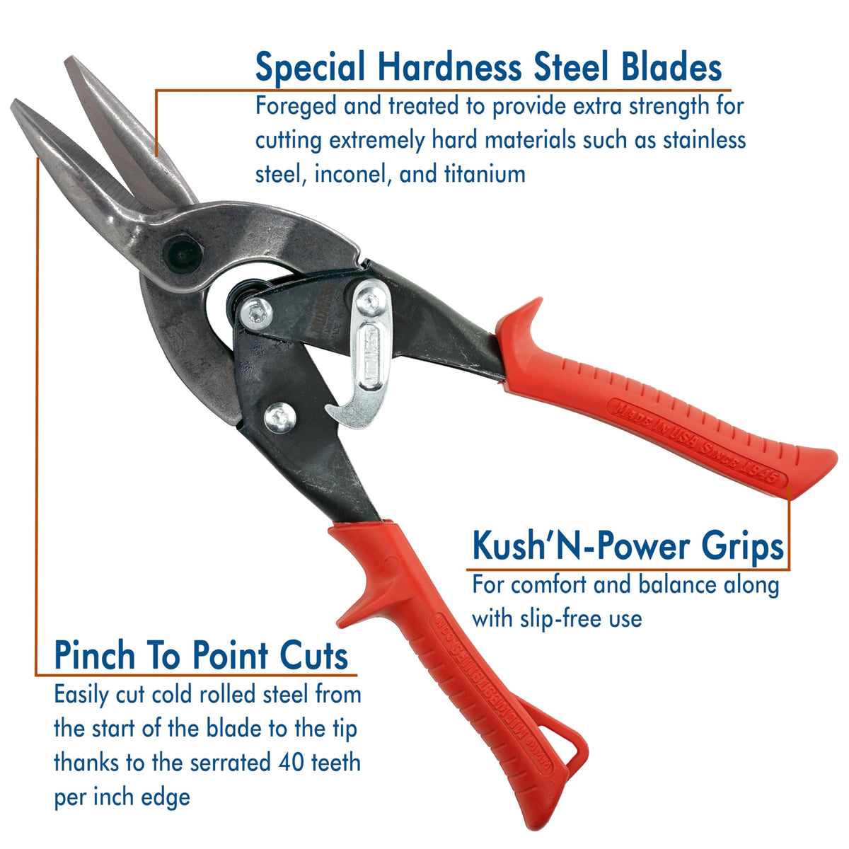MIDWEST Special Hardness Aviation Snips, Left Cut Regular