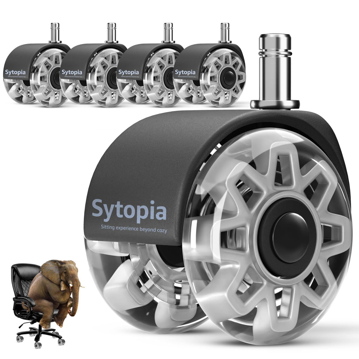Sytopia Office Chair Wheels Replacement, 2.5 Inch Tandem Design Heavy Duty Casters for Carpet and Hardwood Floors, Universal 11x22mm Stem Fits 99% of Chairs, 700 lbs Capacity