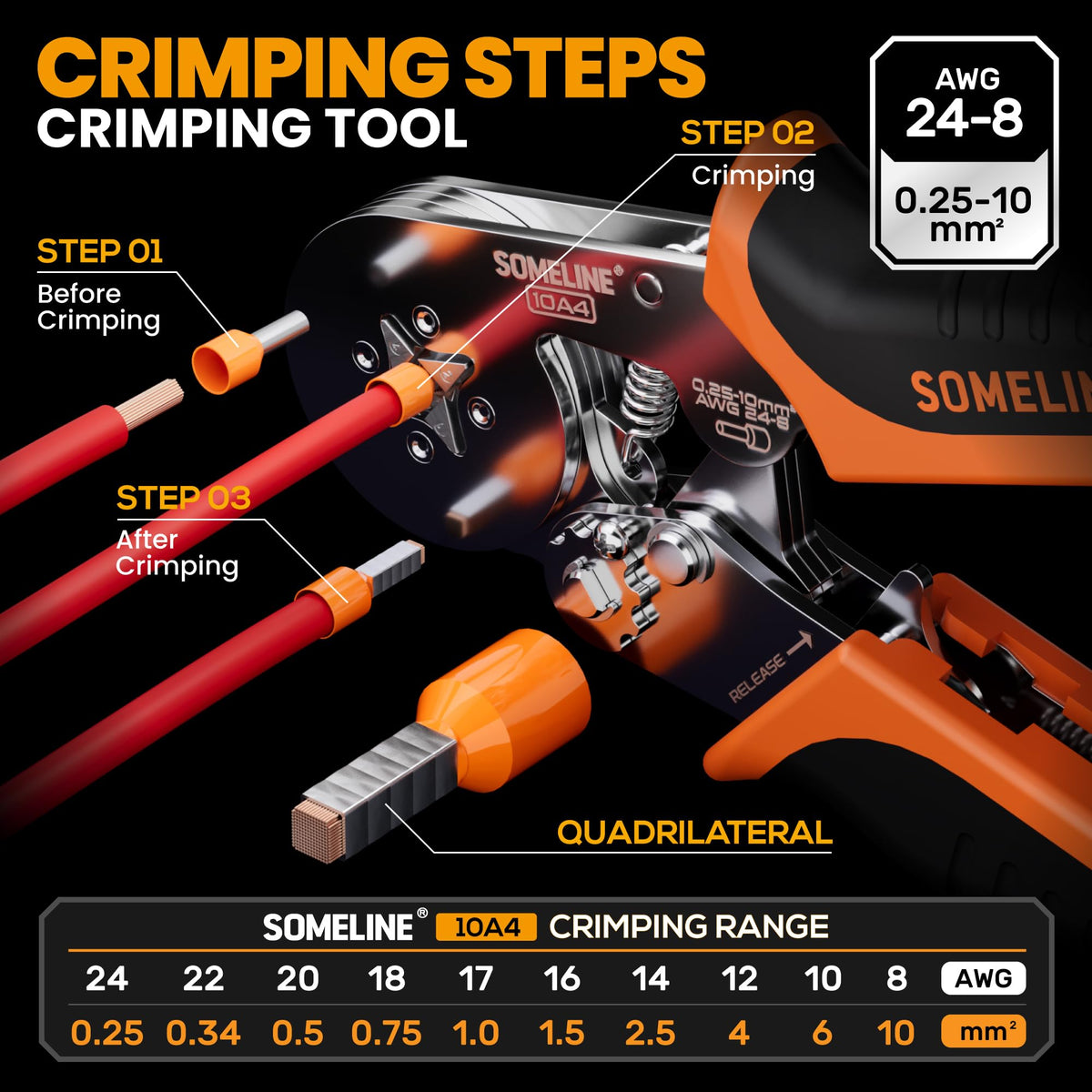 SOMELINE Ferrule Crimping Tool Kit, AWG 24-8 with 23 Sizes Wire Ferrules