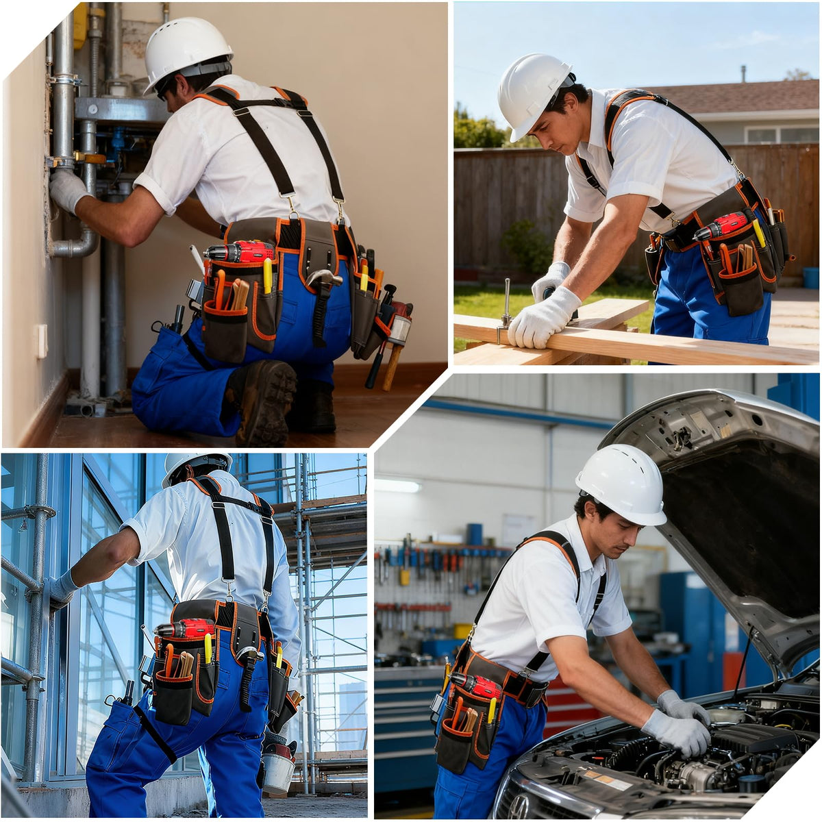 Tool Belt，Tool Belts for Men，Electrician/Carpenter Tool Belt Suspenders，Comes with Magnetic Tool Kit and Straps, Heavy-Duty Detachable and Adjustable Multifunctional Waist Belt Work Bag (Gray Orange)