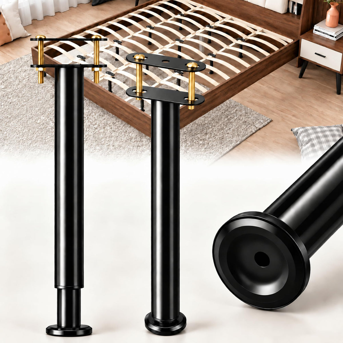 Adjustable Height Bed Support Legs 13.8-23.6 inch, Bed Frame Center Support Legs for Bed Frame/Bed Center Slat/Furniture, Heavy Duty Metal Bed Replacement Legs Bed Slats Support Legs, Upgraded Version