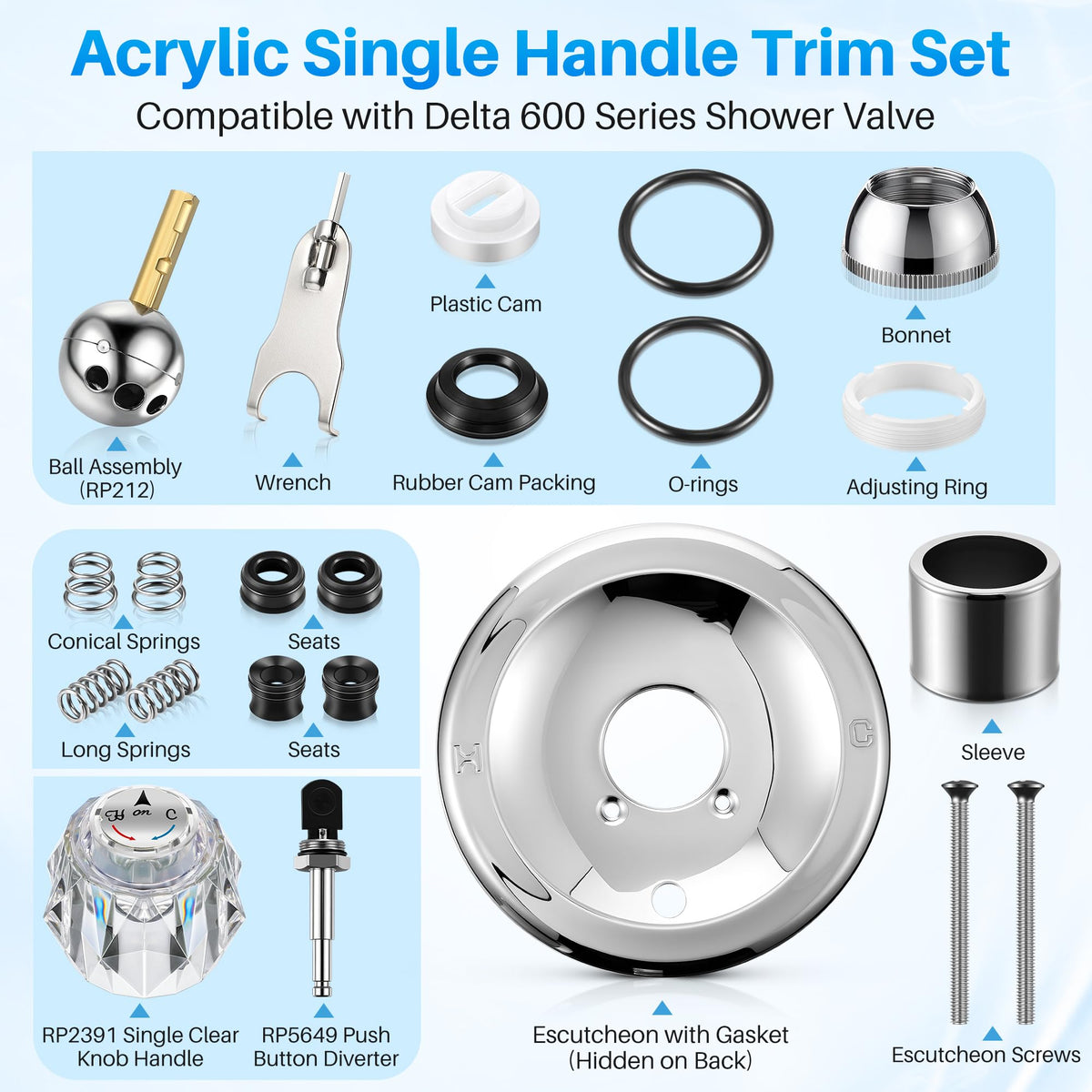 Valve Trim Repair Kit Compatible with Delta RP6046, Knob