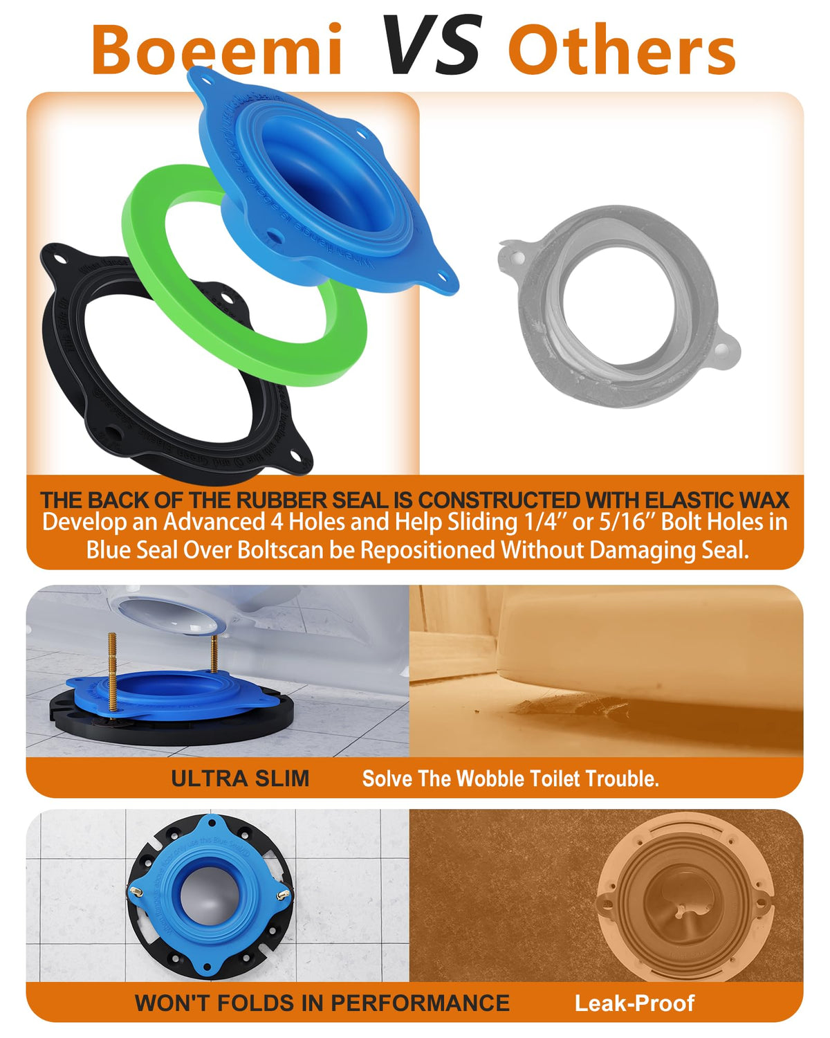 Elastic Wax Ring Toilet Flange Repair Kit for 3" & 4" Pipes, Universal Fit