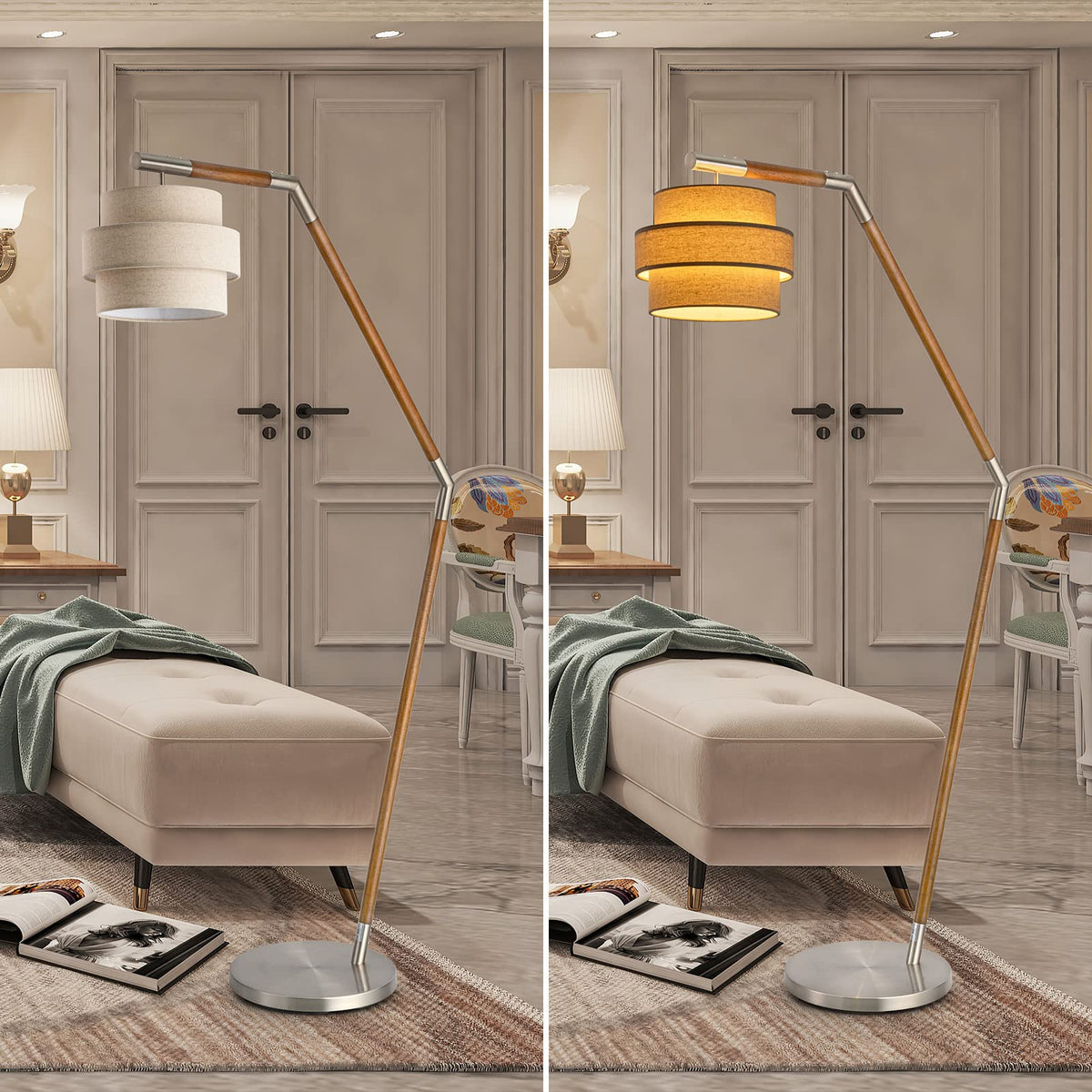 ELFCAB 3-tier Drum Lamp Shade for Pendant Lighting Floor Lamps Replacement Shade, The Fibric Lampshade is made of Natural Linen by hand