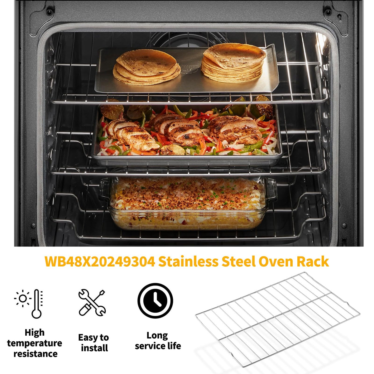 Allstare WB48X20249 Oven Rack Replacement Parts for GE Stove Oven Parts Oven Shelf 304 Stainless Steel 23.7 x 16 Inches Hotpoint General Electric Gas Range Toaster Oven Baking Wire Rack Rack-Flat