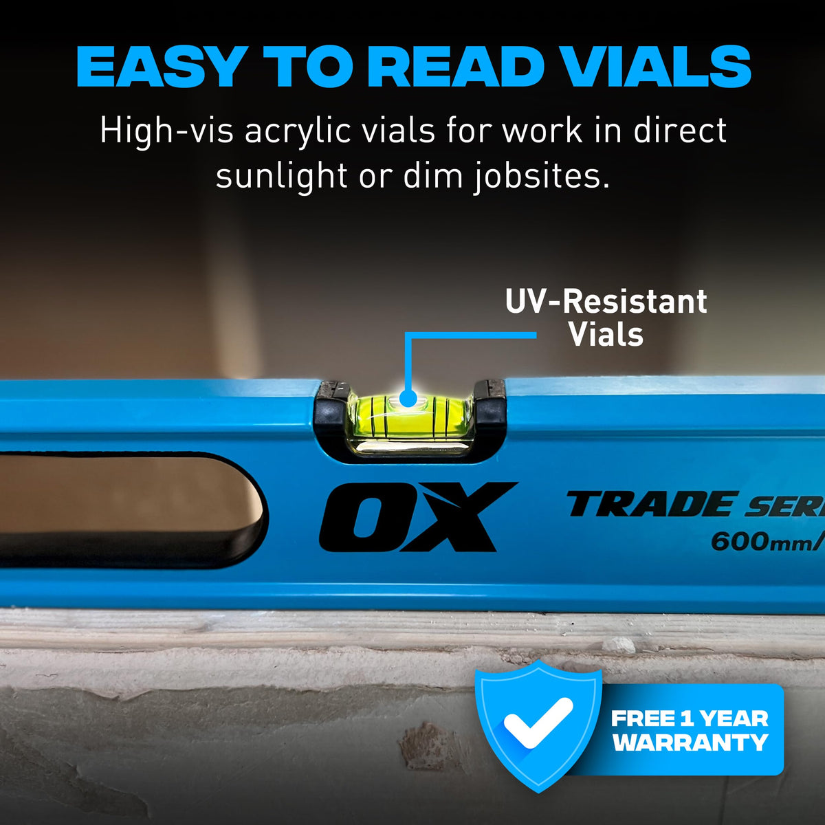 OX Level Set with Case - Includes 24, 48 & 72 Inch Levels for Construction