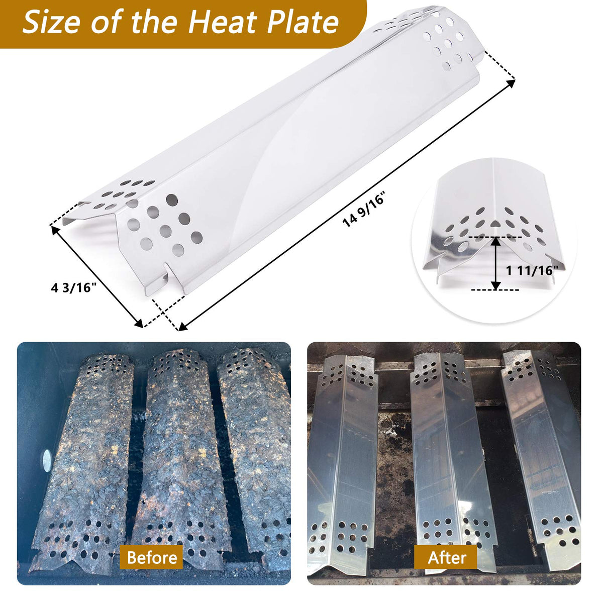 Grill Replacement Parts for Nexgrill 720-0830H, 4 Pack Grill Burners and Heat Plates Shield for Home Depot Nexgrill 4 Burner 720-0830H Gas Grills