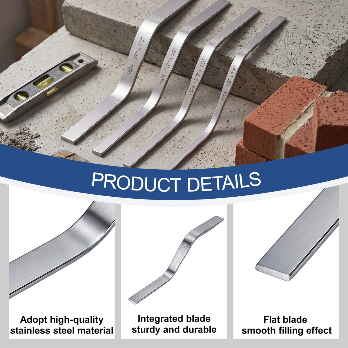 Brick Tuck Pointing Trowel Tool, 4-piece Double Ended Bricks Jointer
