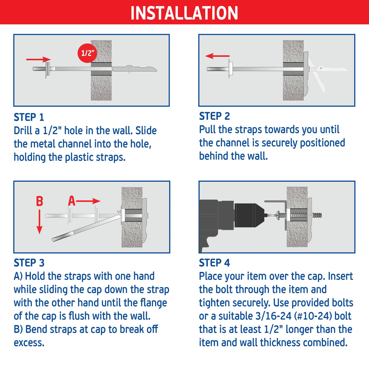 3/16" Heavy Duty Toggle Bolts Strap Drywall Anchors, Wall Anchors for Drywall & Furniture (20 Pack) with 20 Steel Threaded Studs, 3/16"-24 UNC Fastener, Great for TV Mounting, 240 lb Holding Strength