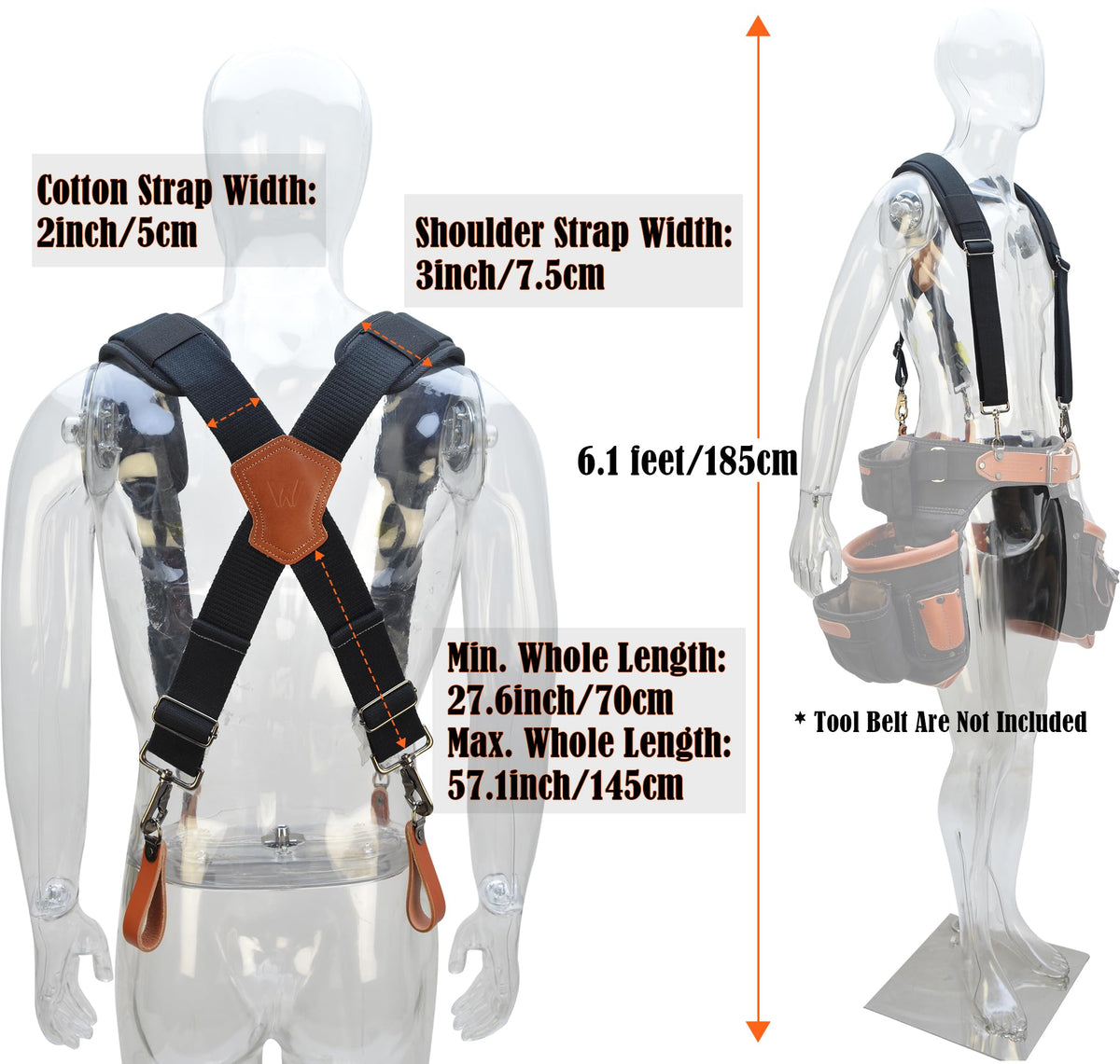 WELKINLAND Lightweight Tool Belt Suspenders, Carpenter Tool Bag Suspenders