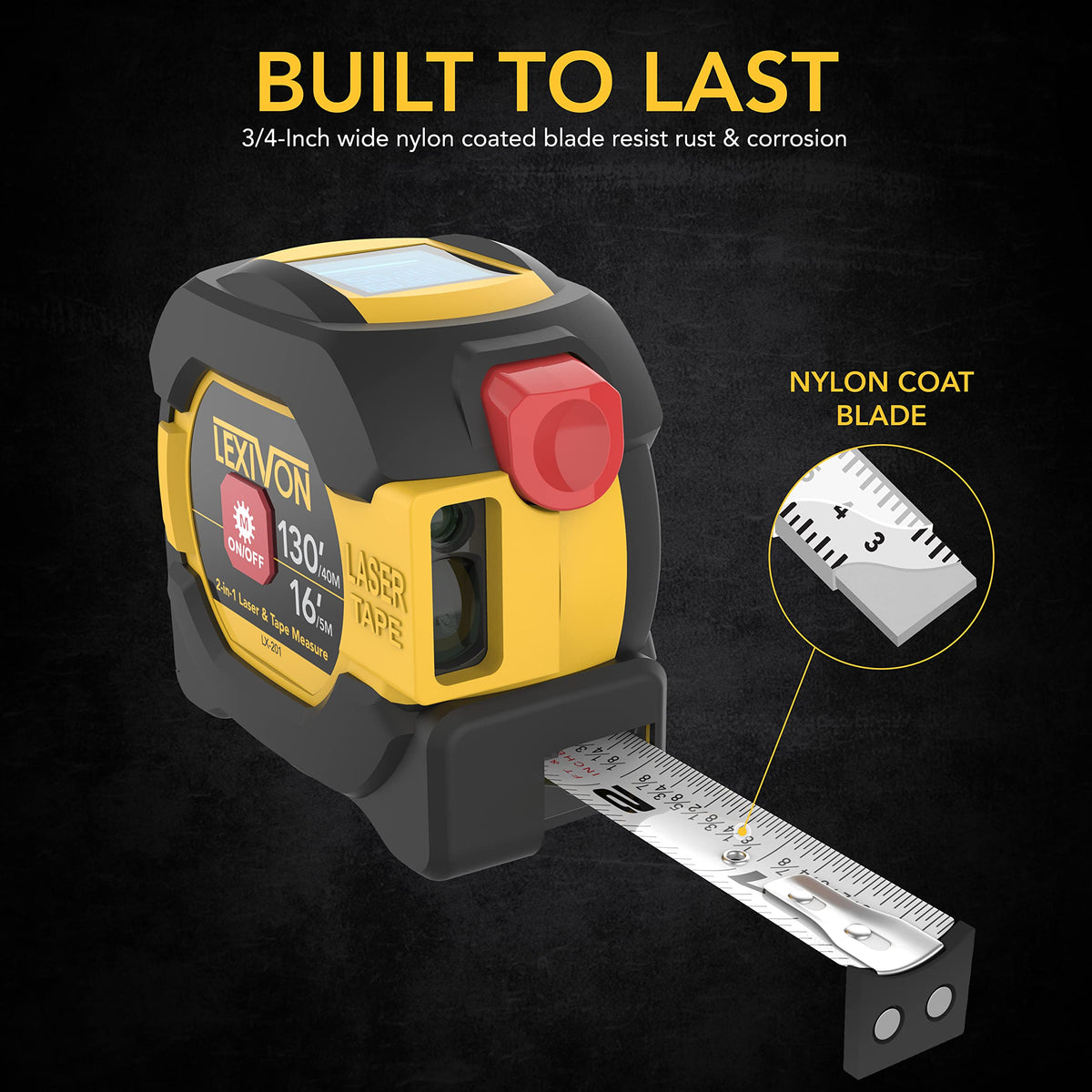 LEXIVON 2 in 1 Digital Laser Tape Measure, 130ft/40m Laser Distance Meter Display On Backlit LCD Screen with 16ft/5m AutoLock Measuring Tape, Ft/Inch/Fractions/M/mm(LX-201)
