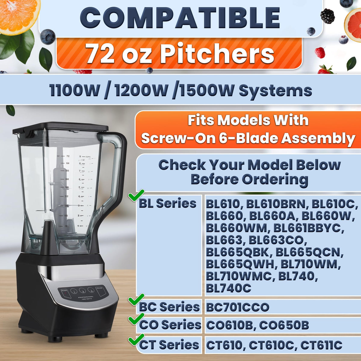 Blender Blade Replacement for 72 Oz Pitcher, Stainless Steel