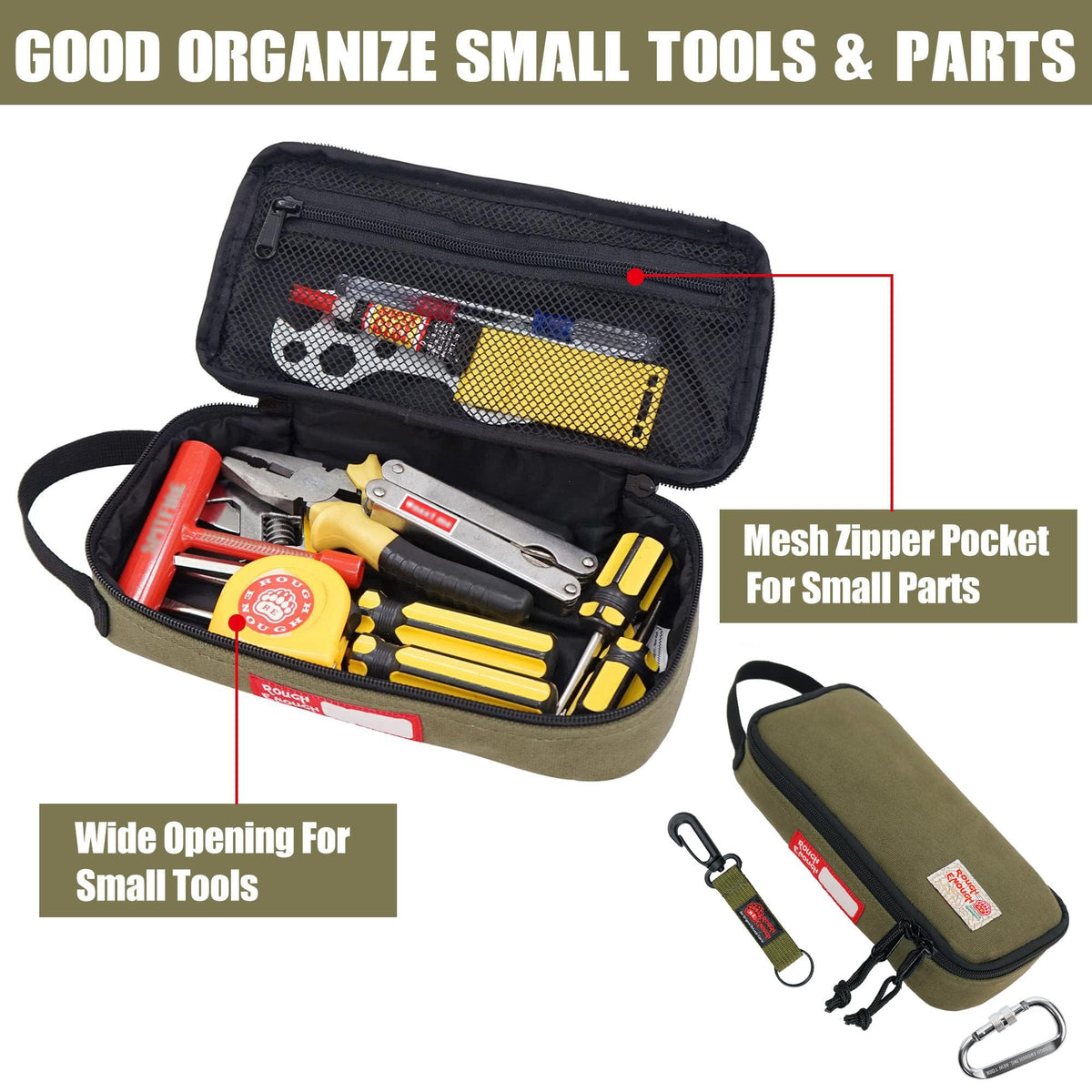 Rough Enough Small Tool Bag Pouch, Compact EDC Organizer, Army Green