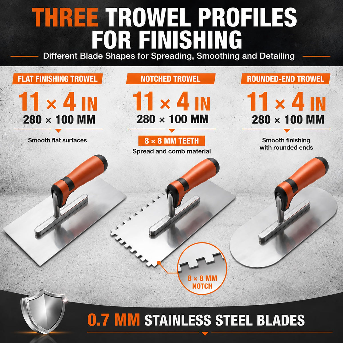 9-Piece Concrete Tools and Masonry Trowel Set with Edger and Hawk