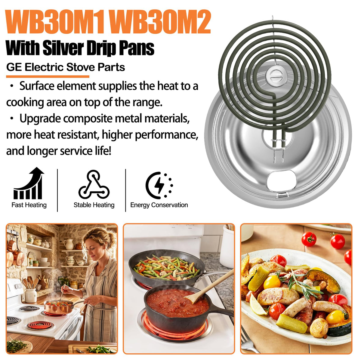 Upgraded GE Drip Pans And WB30M1 WB30M2 GE Stove Burner Replacement Element