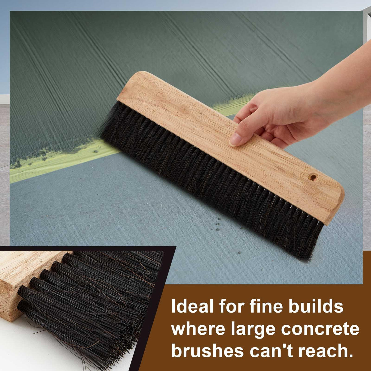 Singhoow 2 Pcs Concrete Broom 12" Masonry Brush, Wood Backed & Horsehair
