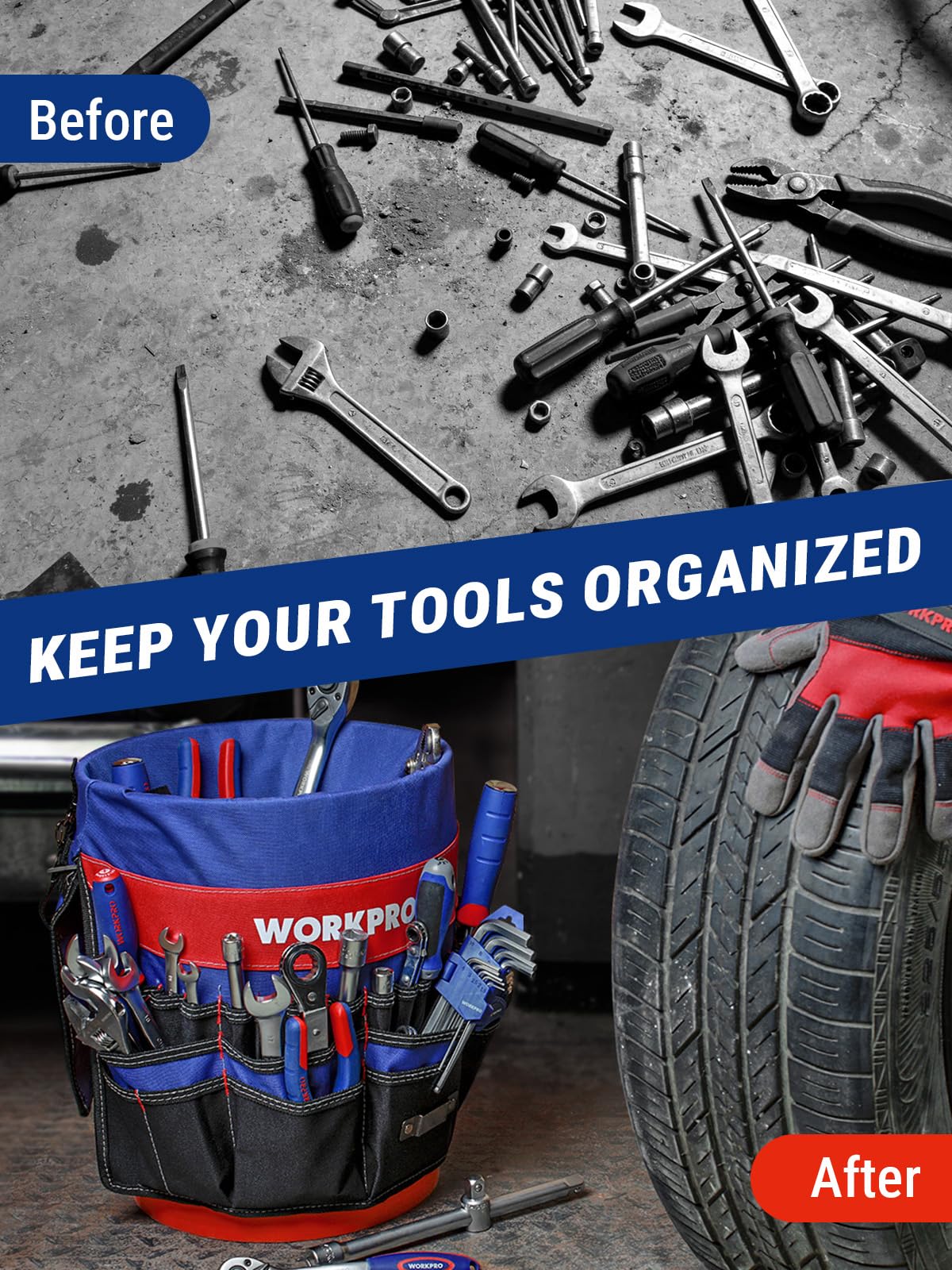 WORKPRO Bucket Tool Organizer with 51 Pockets Fits for 3.5-5 Gallon Bucket