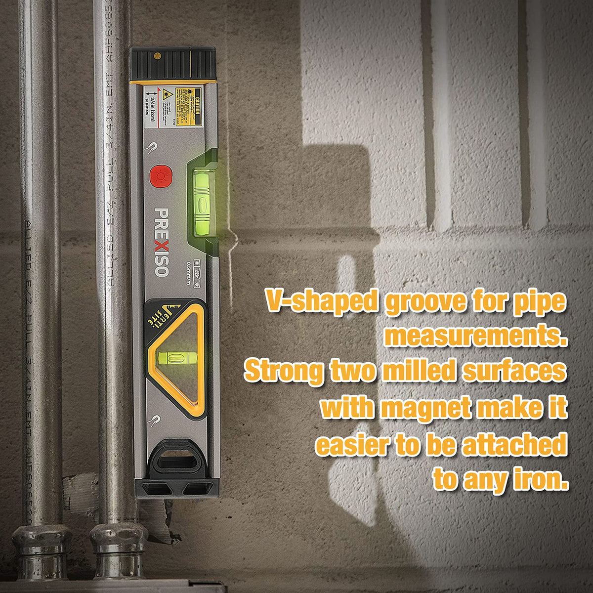 PREXISO 2-in-1 Laser Level 100Ft/30Ft, 12" Magnetic Spirit Level with Light
