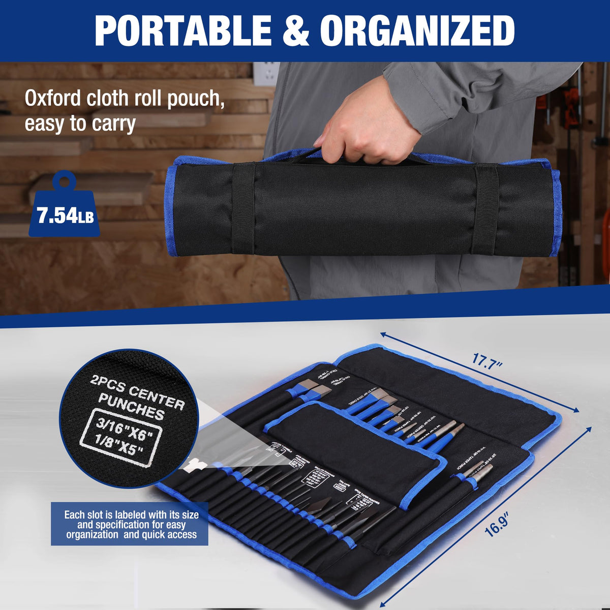 WORKPRO 30 PCS Heavy-Duty Punch and Chisel Set with Roll Pouch