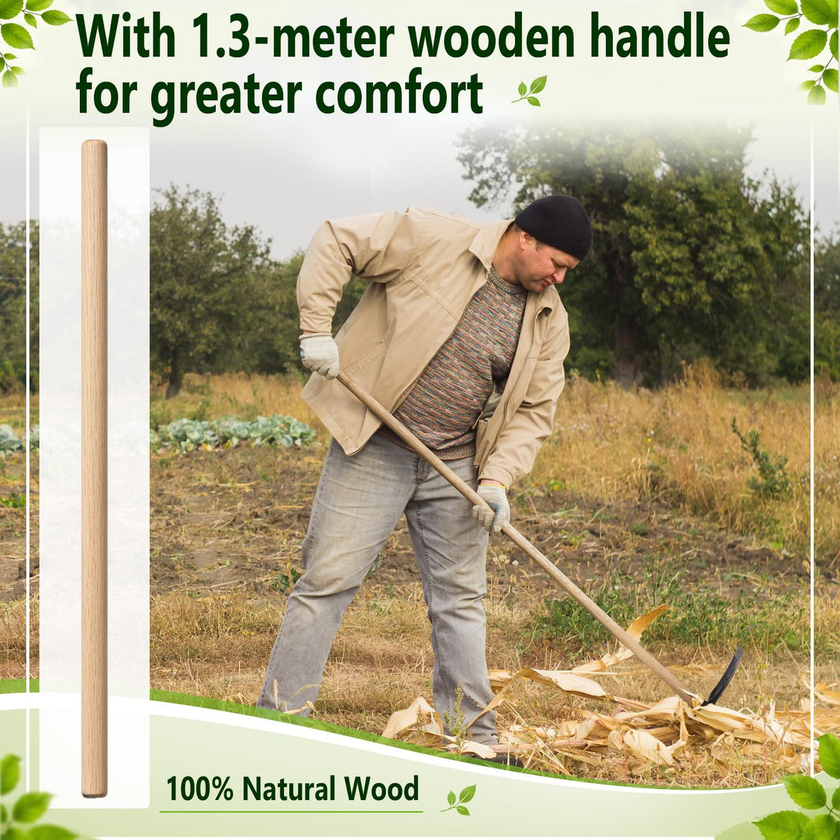 51 Inch Wood Handle Grub Hoe, 7-1/2'' Blade Width, 1-3/4'' Eye Hole, Heavy Duty Steel Garden Hoe for Grubbing Tough Soil, Garden Hacking, Farming, Landscaping, Yard Digging and Weeding
