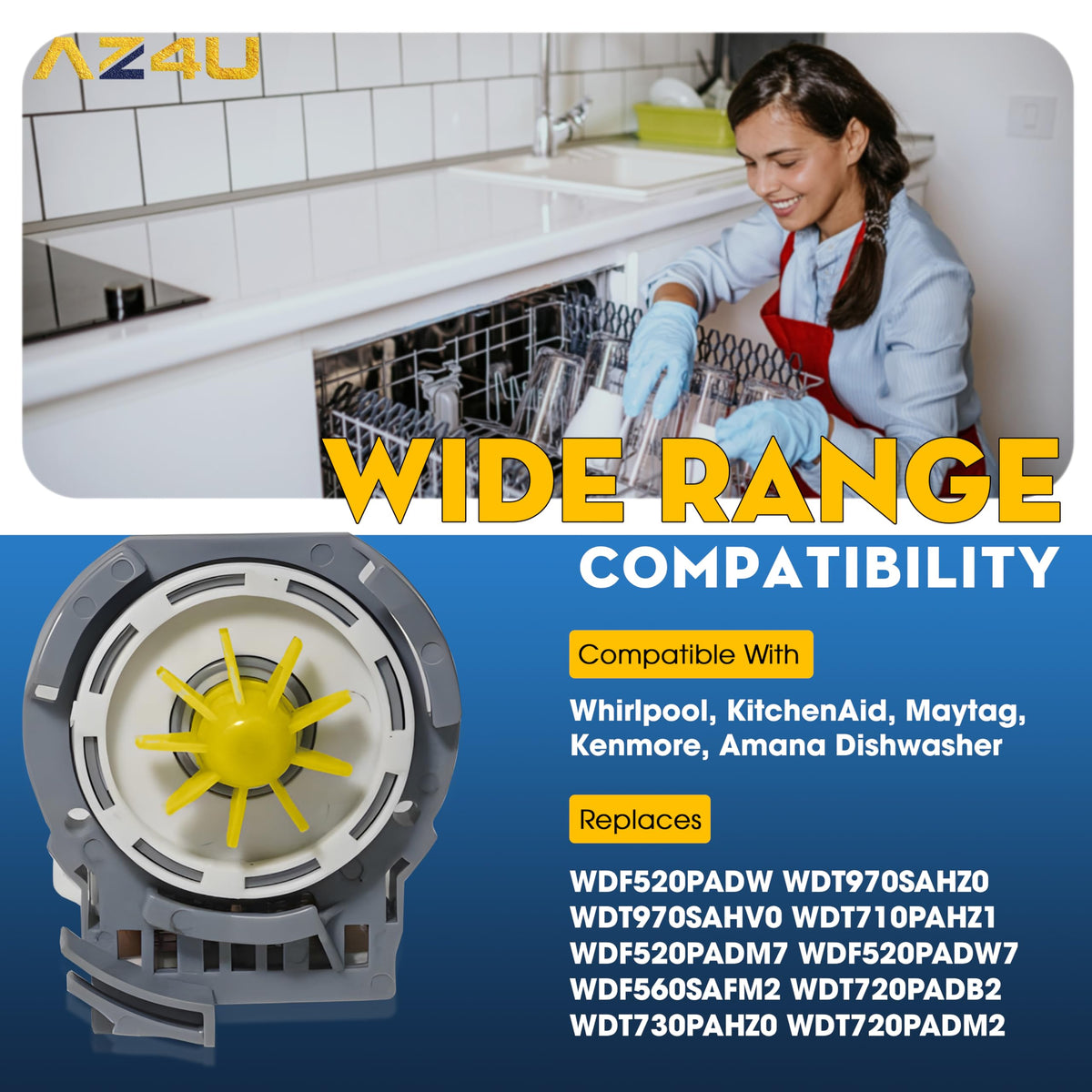 AZ4U Dishwasher Drain Pump Motor For Whirlpool WDF