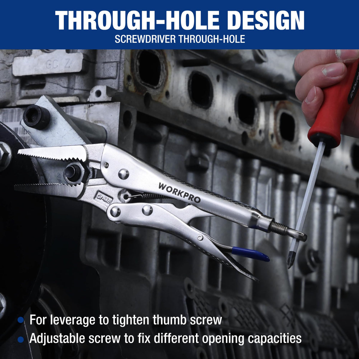WORKPRO 5-Piece Locking Pliers Set, 5"/7"/10" Curved Jaw & 6.5"/9.5" Long Nose, CR-MO Steel Construction with Perforated Screw, Multipurpose Clamping Tool Kit for Automotive, Welding, and Home DIY