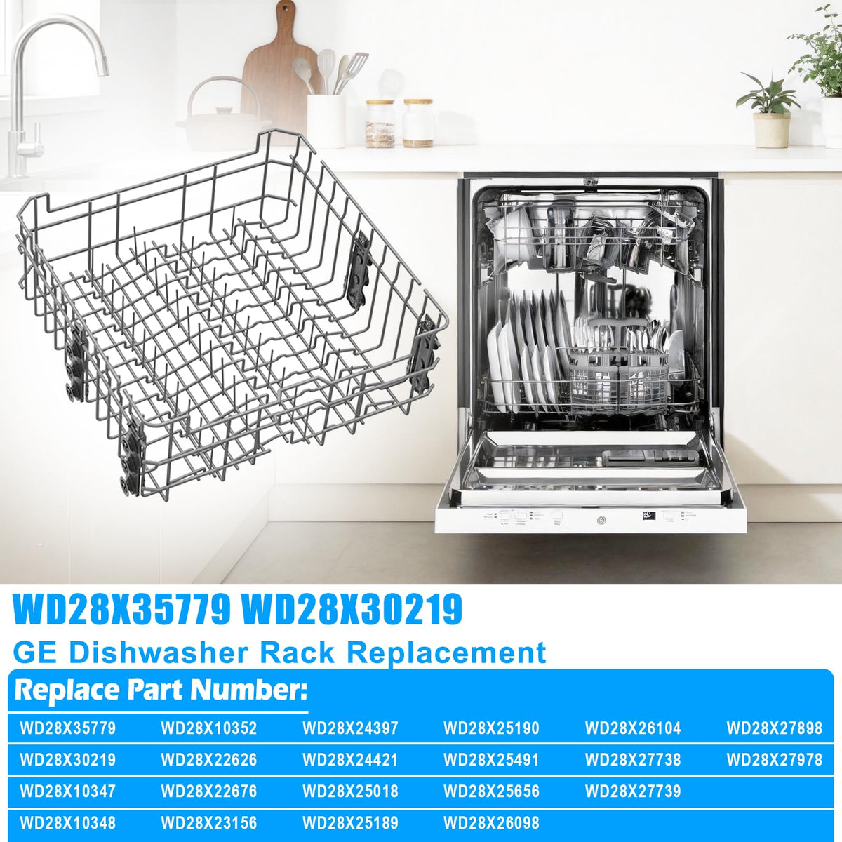 Updated WD28X35779 WD28X30219 Upper Rack for GEDishwasher Rack Replacement