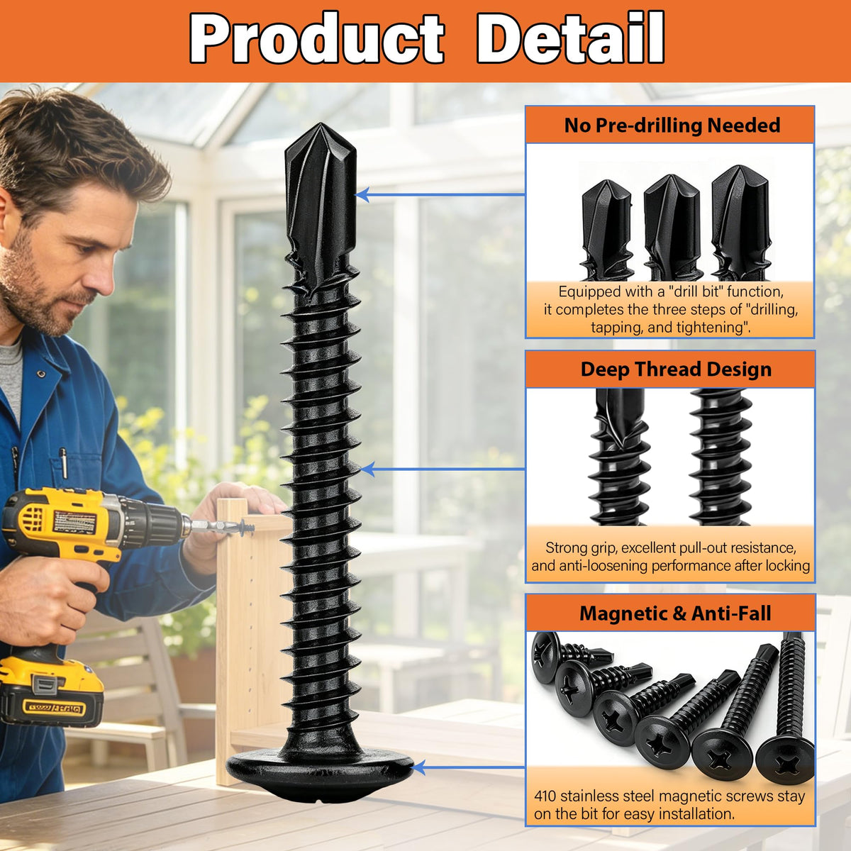Nynhoxl 1280pcs #8#10 Self Tapping Screws for Metal, 410 Stainless Steel Truss Head Self Drilling Screws, 11 Sizes 1/2" - 1-1/2" Sheet Metal Screws Assortment Kit with Washers
